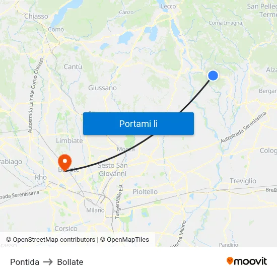 Pontida to Bollate map