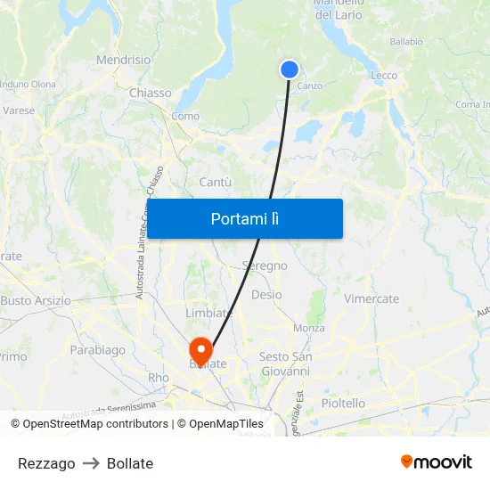 Rezzago to Bollate map