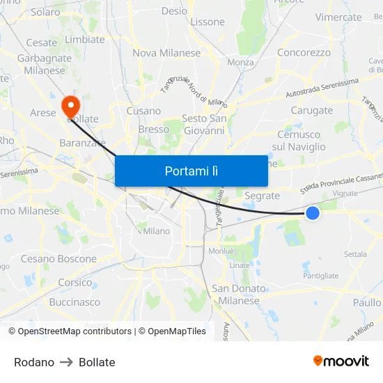 Rodano to Bollate map