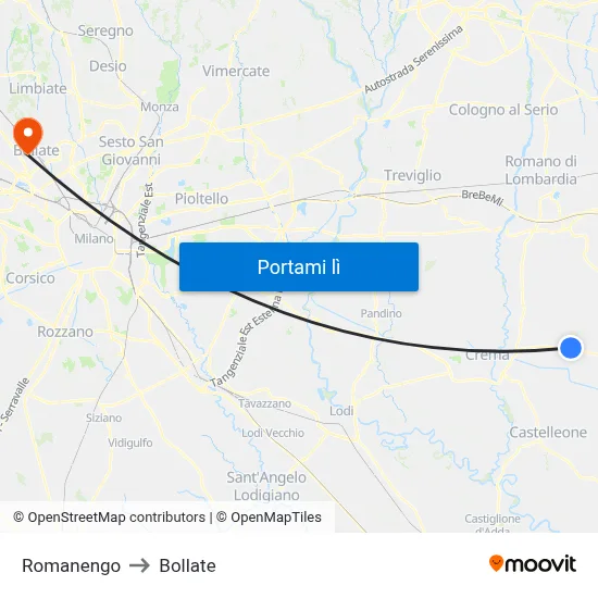 Romanengo to Bollate map