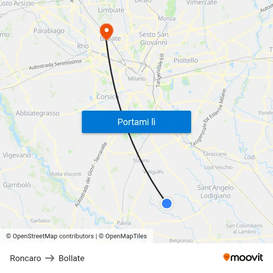Roncaro to Bollate map