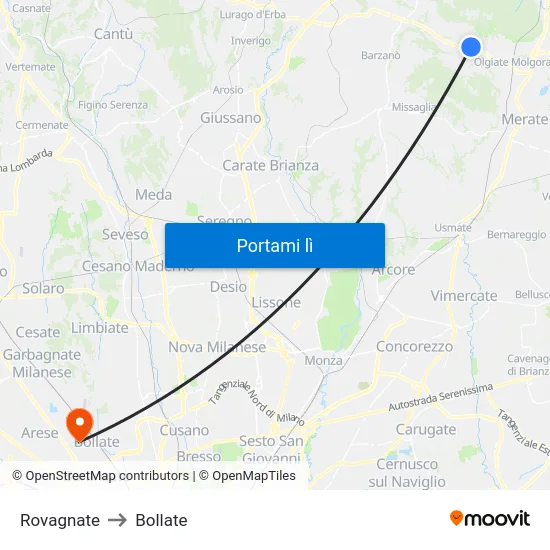 Rovagnate to Bollate map