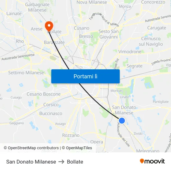San Donato Milanese to Bollate map