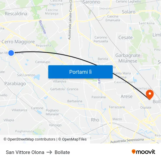 San Vittore Olona to Bollate map