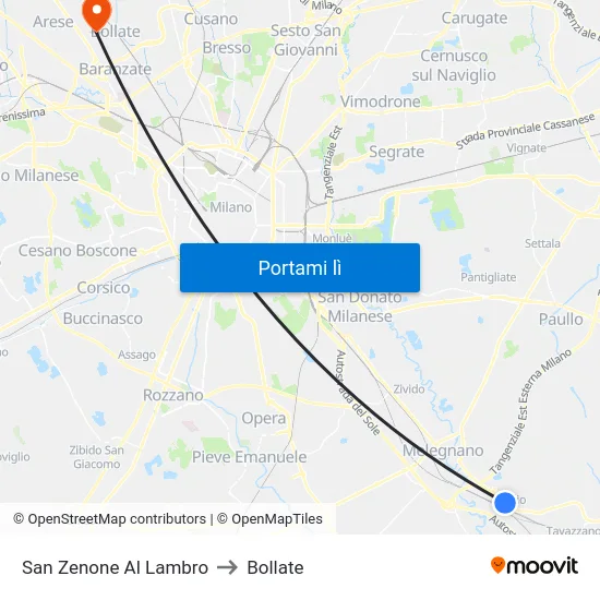 San Zenone Al Lambro to Bollate map