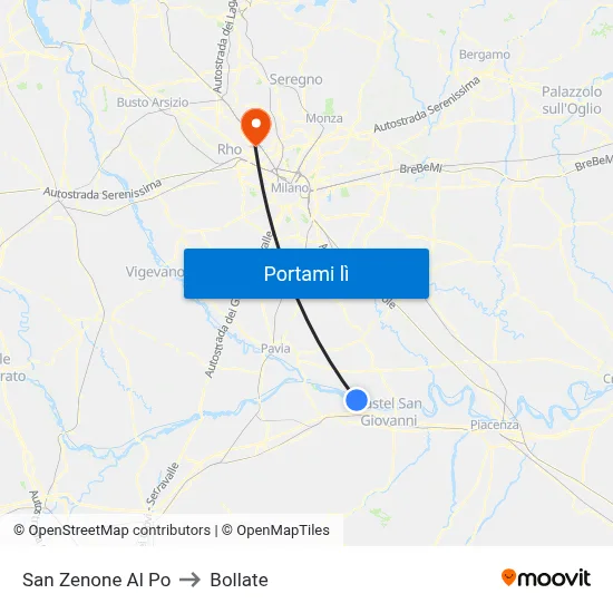 San Zenone Al Po to Bollate map