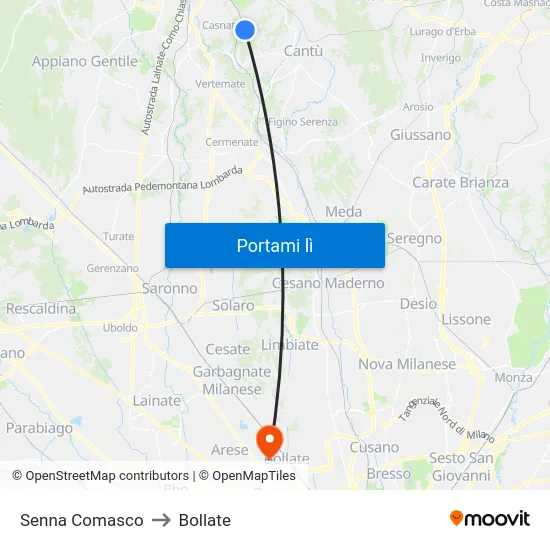 Senna Comasco to Bollate map