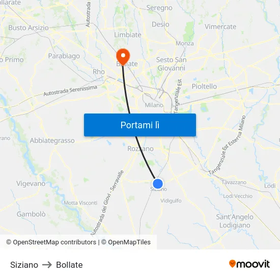 Siziano to Bollate map