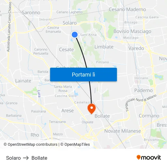 Solaro to Bollate map