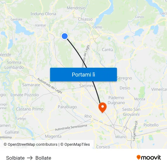 Solbiate to Bollate map