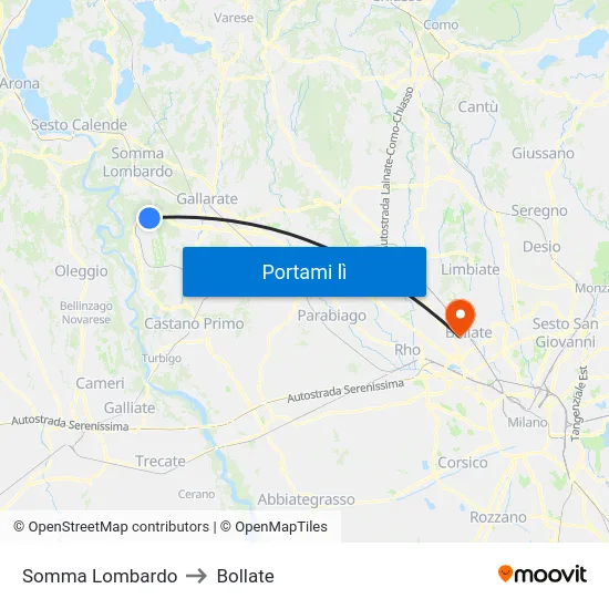 Somma Lombardo to Bollate map
