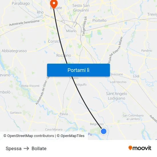 Spessa to Bollate map