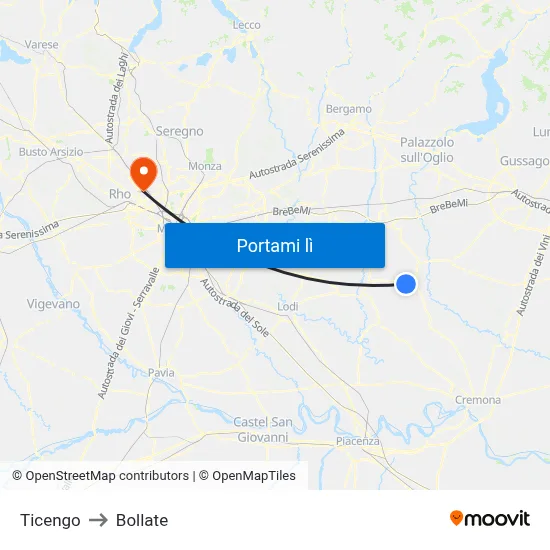 Ticengo to Bollate map