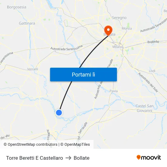 Torre Beretti E Castellaro to Bollate map