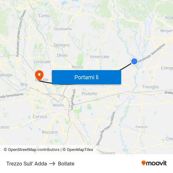 Trezzo Sull' Adda to Bollate map