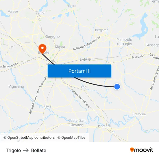 Trigolo to Bollate map