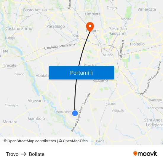Trovo to Bollate map