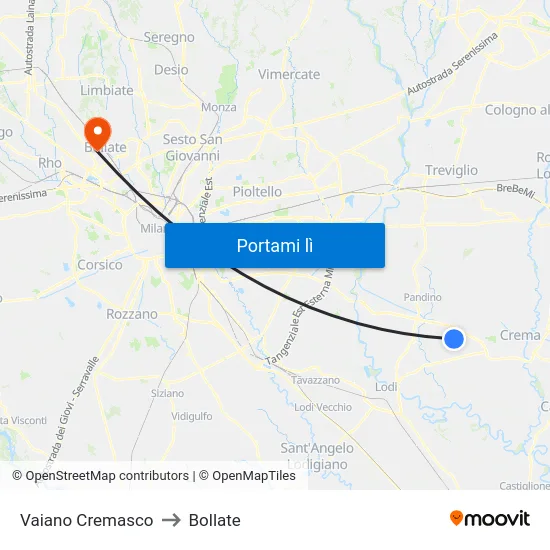 Vaiano Cremasco to Bollate map
