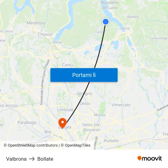 Valbrona to Bollate map
