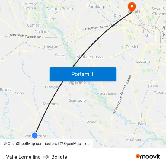 Valle Lomellina to Bollate map