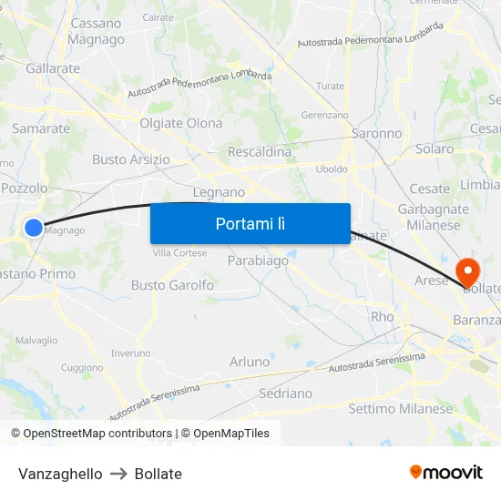 Vanzaghello to Bollate map