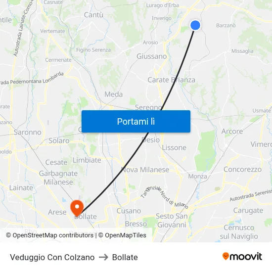 Veduggio Con Colzano to Bollate map