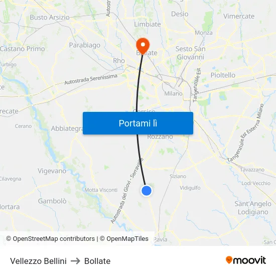 Vellezzo Bellini to Bollate map
