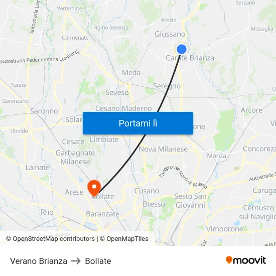 Verano Brianza to Bollate map