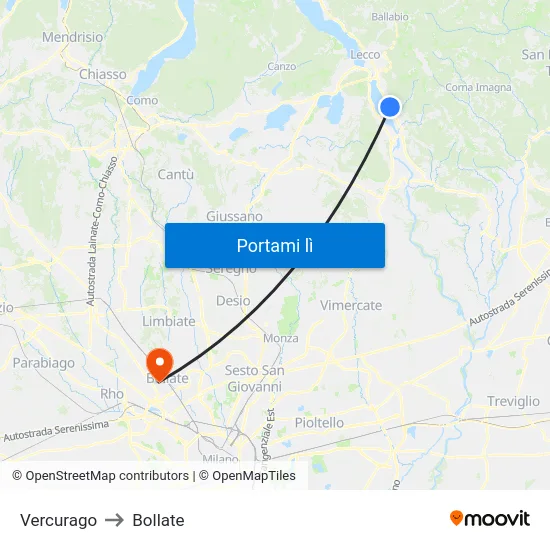 Vercurago to Bollate map