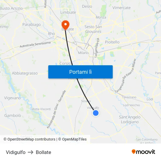 Vidigulfo to Bollate map