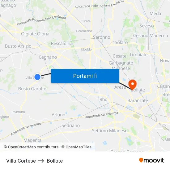 Villa Cortese to Bollate map