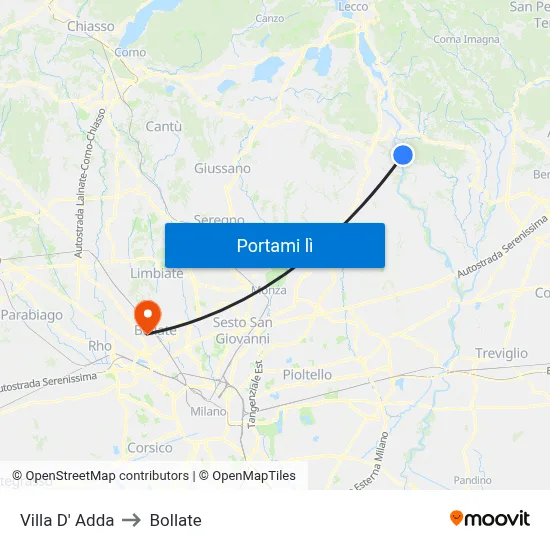 Villa D' Adda to Bollate map