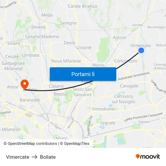 Vimercate to Bollate map