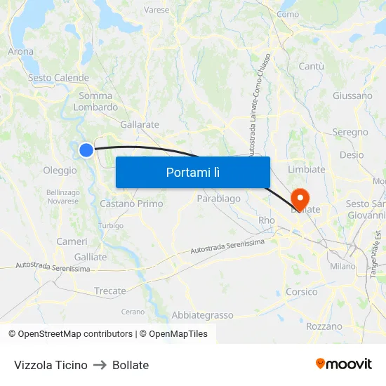 Vizzola Ticino to Bollate map