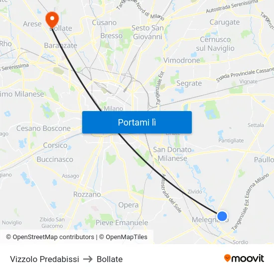 Vizzolo Predabissi to Bollate map