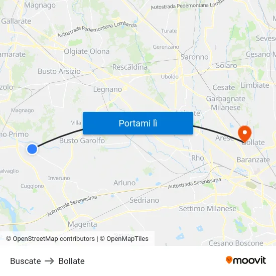 Buscate to Bollate map