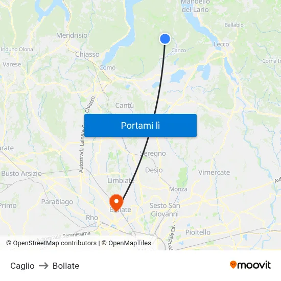 Caglio to Bollate map
