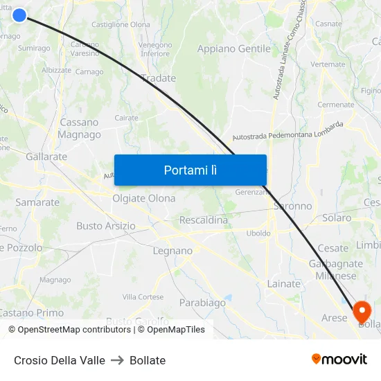 Crosio Della Valle to Bollate map