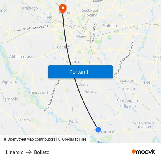 Linarolo to Bollate map