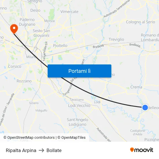 Ripalta Arpina to Bollate map