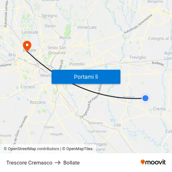 Trescore Cremasco to Bollate map
