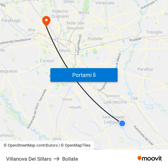Villanova Del Sillaro to Bollate map