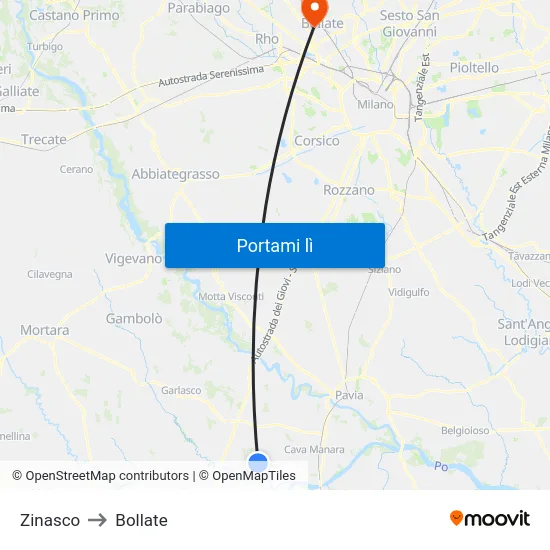 Zinasco to Bollate map