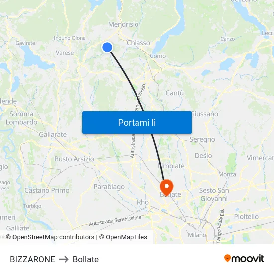 BIZZARONE to Bollate map