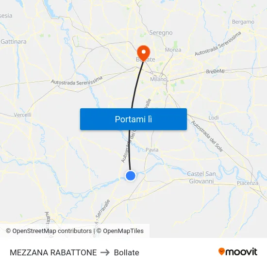 MEZZANA RABATTONE to Bollate map