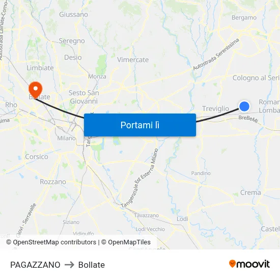 PAGAZZANO to Bollate map