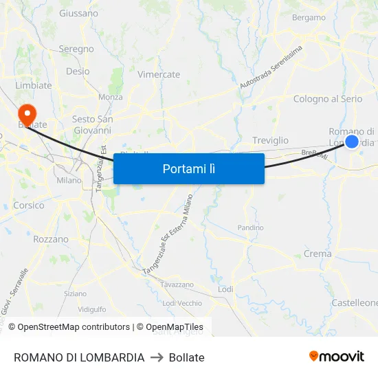ROMANO DI LOMBARDIA to Bollate map