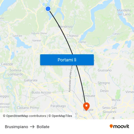 Brusimpiano to Bollate map