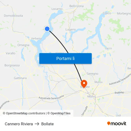 Cannero Riviera to Bollate map