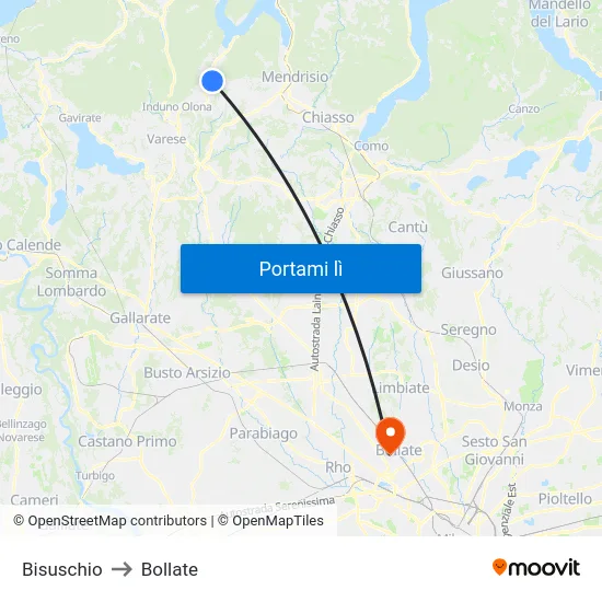 Bisuschio to Bollate map